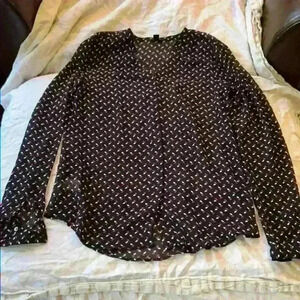 Ann Taylor sheer red geometric patterned long-sleeved top